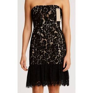 Keepsake Women Medium corset strapless dress Bodycon Lace black nude Peplum $275